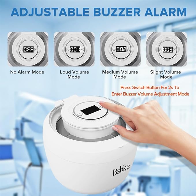 Ultrasonic Retainer Cleaner 45kHz Dental Cleaning Machine With 6 U/V Lights Adjustable Buzzer Alarm 200ML Capacity White