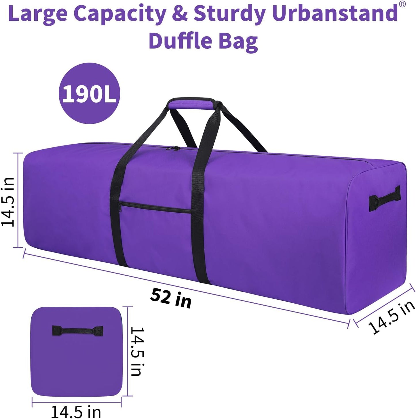 52 Inch Large Duffle Bag for Travel Camping Sport Equipment Storage Bag with 2-way Lockable Zippers Purple