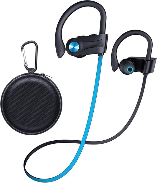 JOYWISE Wireless Headphones Bluetooth 5.3 Headphones with 16 Hours Playtime, Over-Ear Stereo Bass Earphones with Earhooks Headset, Sports Earbuds with Storage Bag for Running, Blue