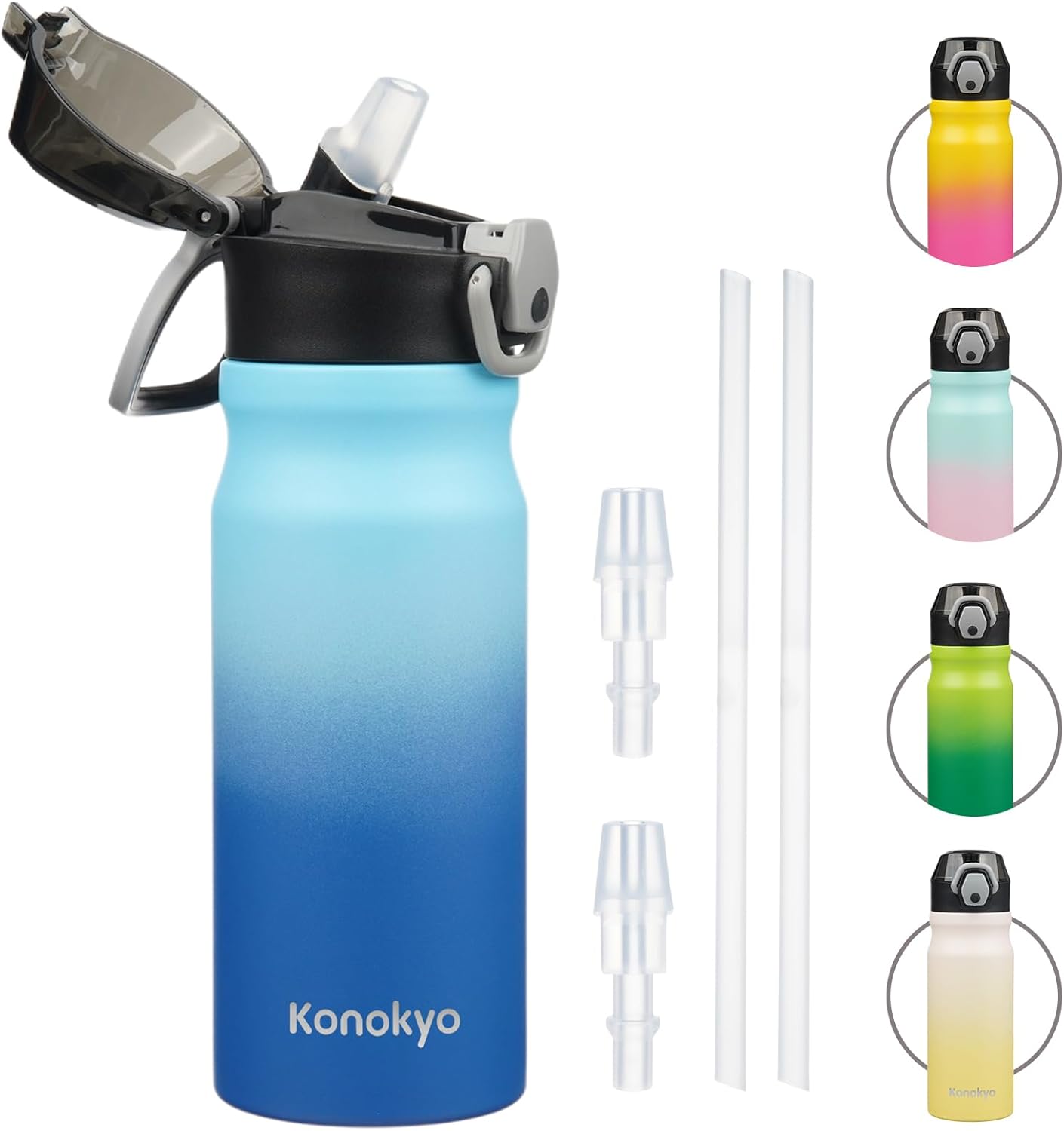 Insulated Water Bottle with Straw and Carry Loop,18 oz Stainless Steel Double Wall Vaccum Metal Water Flask with Leak-proof Lid,Sky
