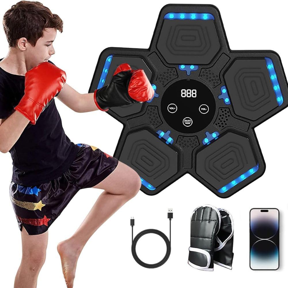 HOTSEVEN 2025 Music Boxing Machine with Boxing Gloves, Smart Bluetooth Boxing Machine with LED Electronic Wall Mounted, Music Boxing Target Workout Punching Equipment for Home(Upgrade)