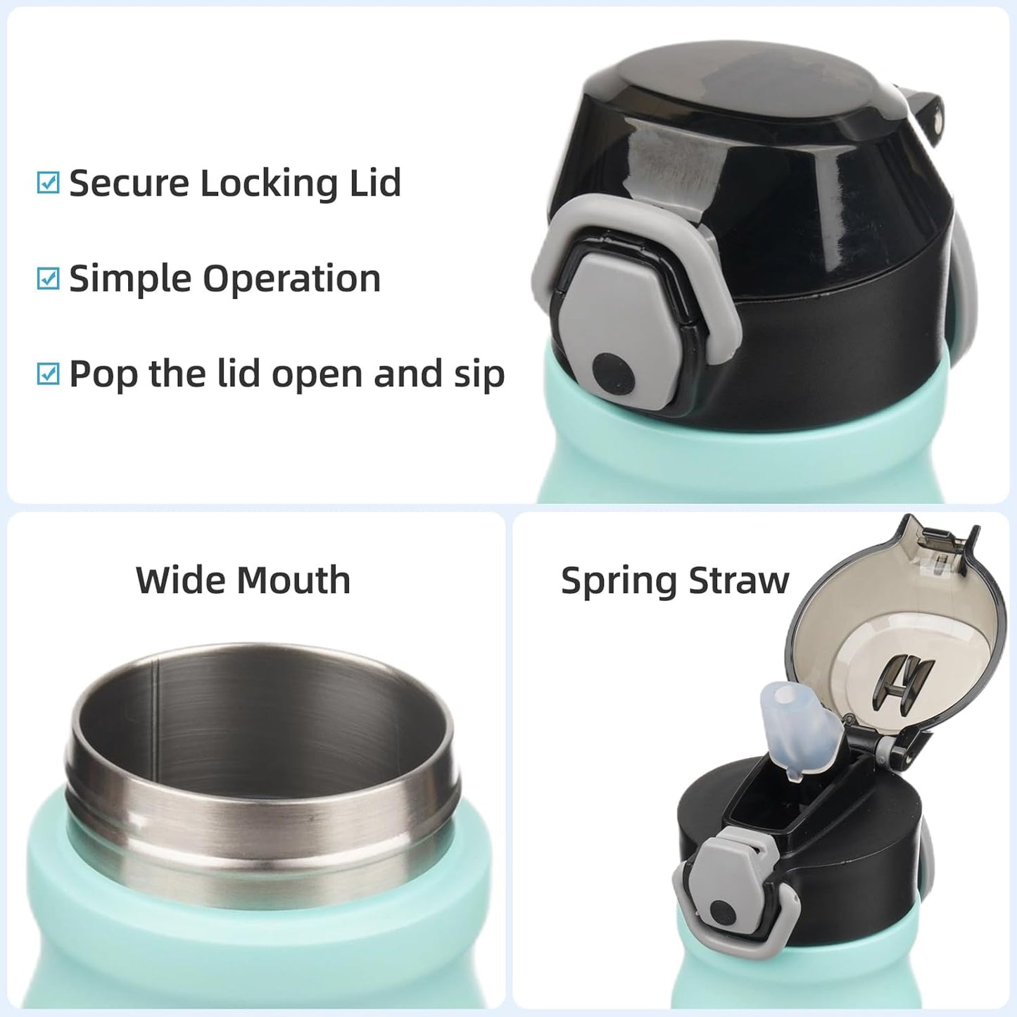 Insulated Water Bottle with Straw and Carry Loop,18 oz Stainless Steel Double Wall Vaccum Metal Water Flask with Leak-proof Lid,Gum