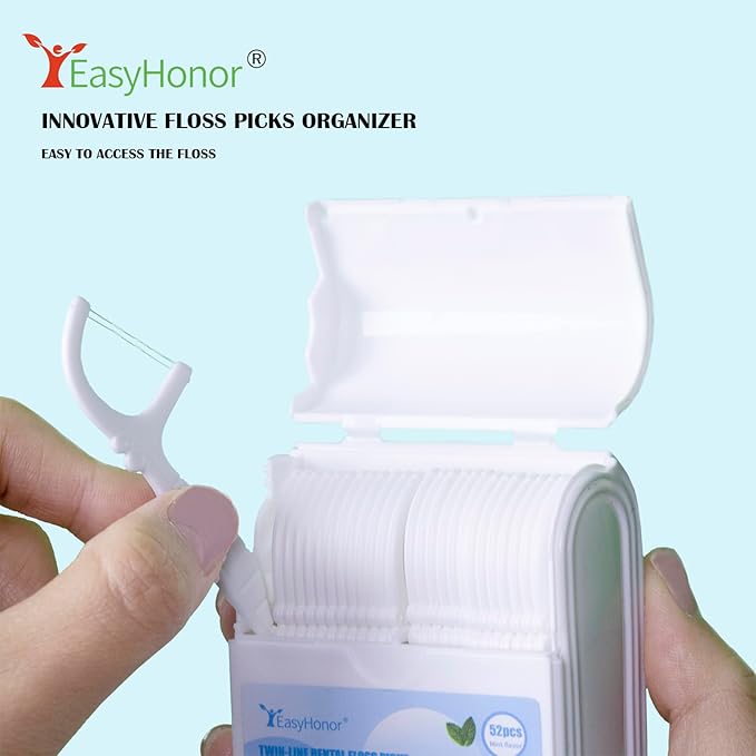 EasyHonor Dental Floss Picks,Twin-Line Mint Flavor Dental Flossers, Dual Action Flossing System, Easy Carry and Pick, 156 Count Floss Sticks in 3 Portable case.(White, Mint)
