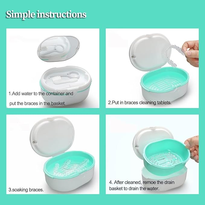 Denture Case, Double Denture Slot Cup Case Wet & Dry Portable Denture Case Portable False Teeth Container, Denture Cup with Lid for Cleaning Household Office Travel (White)