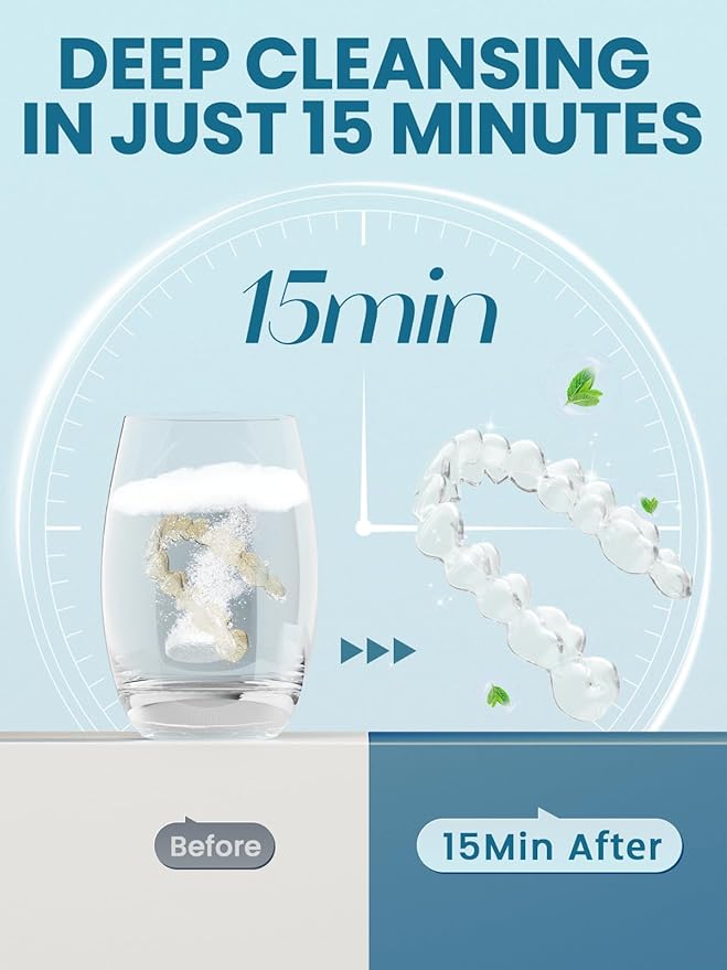 Nicwell Effervescent Retainer Cleaner Tablets: Kills 99.9% Odor-Causing Bacteria on Dentures & Orthodontic Appliances 60pcs Travel Friendly White