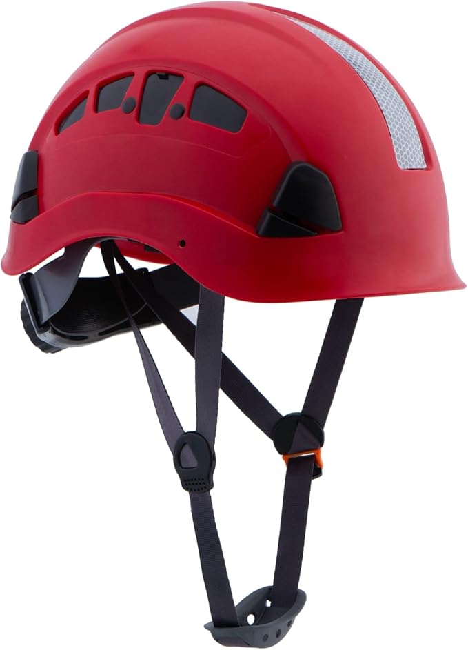 LOHASPRO Hard Hats Construction Safety Helmet ANSI Z89.1 Approved OSHA Hardhat, Vented Men Worker Red Hard Hat with Chin Strap Tree Climbing Rescue Arborist Helmet (P6 Red)