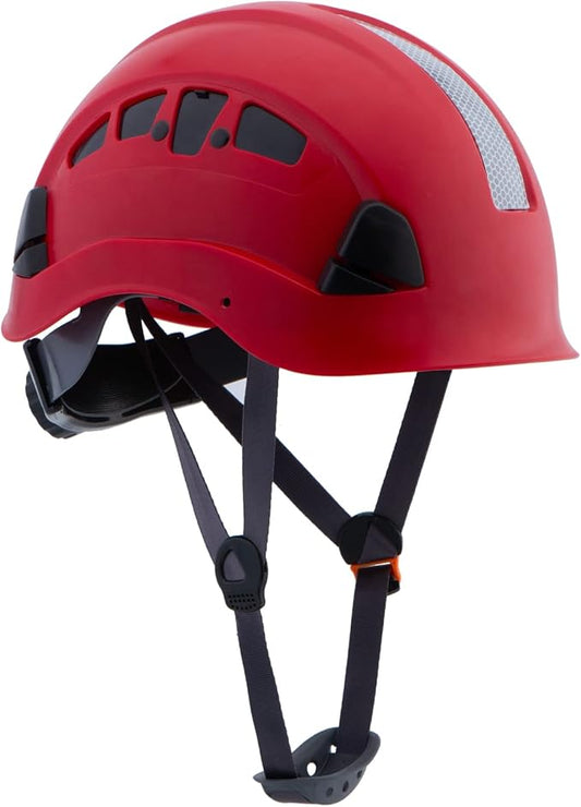 LOHASPRO Hard Hats Construction Safety Helmet ANSI Z89.1 Approved OSHA Hardhat, Vented Men Worker Red Hard Hat with Chin Strap Tree Climbing Rescue Arborist Helmet (P6 Red)
