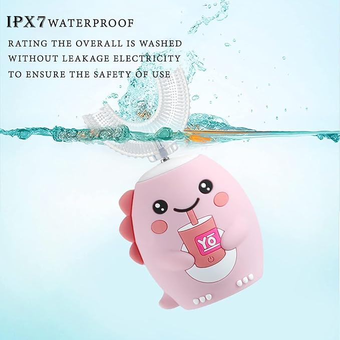 Kids U Shaped Electric Toothbrush，auto Sonic Baby Toothbrush，Cartoon Dinosaur 360-Degree Cleaning IPX7 Waterproof Design*（2-7y）