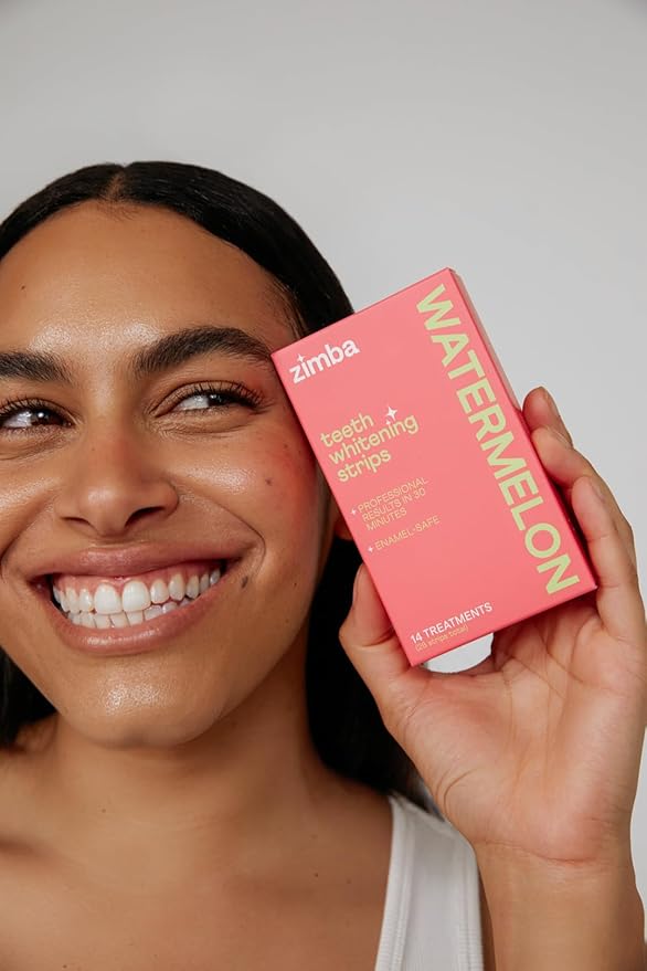 Zimba Teeth Whitening Strips for Teeth Sensitive, White Strips for Teeth Whitening, Teeth Whitener Stain Remover 28 White Strips Included Per Pack, 2 Pack (14 Day Treatment), Watermelon and Mint