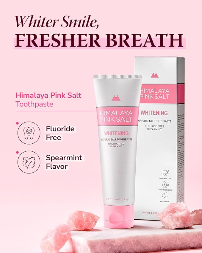 HIMALAYA PINKSALT Natural Whitening Toothpaste, 3.9 OZ (Pack of 2)- Fluoride Free I Natural Toothpaste for Teeth Whitening I Gum Health Care I Plaque Remover I Spearmint Flavor