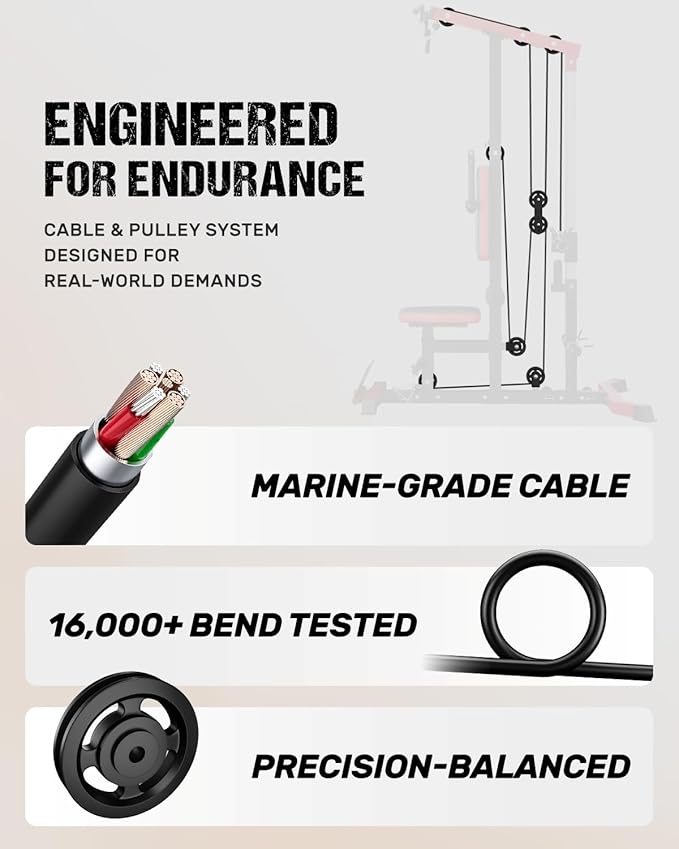 LS01 LAT Pulldown Machine, LAT Row Cable Machine with AB Crunch, LAT Tower with Cable Row Attachments, 3 in 1 Pulley Stations for Home Gym