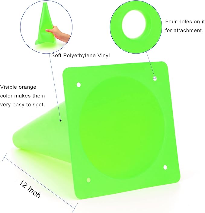 12 Inch Traffic Training Cones, Plastic Safety Parking Cones, Agility Field Marker Cones for Soccer Basketball Football Drills Training, Outdoor Sport Activity & Festive Events - 6 Colors