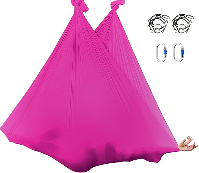 5.5 Yards Aerial Silks Yoga Swing Set - Aerial Yoga Hammock Kit Anti-Gravity Flying for Fitness, Low/Non Stretch Nylon Tricot Fabric Hardware Included for Dance