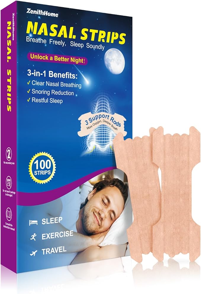 Nasal Strips for Snoring, 100 Count Extra Strength Nose Strips for Breathing, Anti Snoring Devices for Sports and Sleep, Help Stop Snoring, Relieve Nasal Congestion, Drug-Free,Deeper Sleep