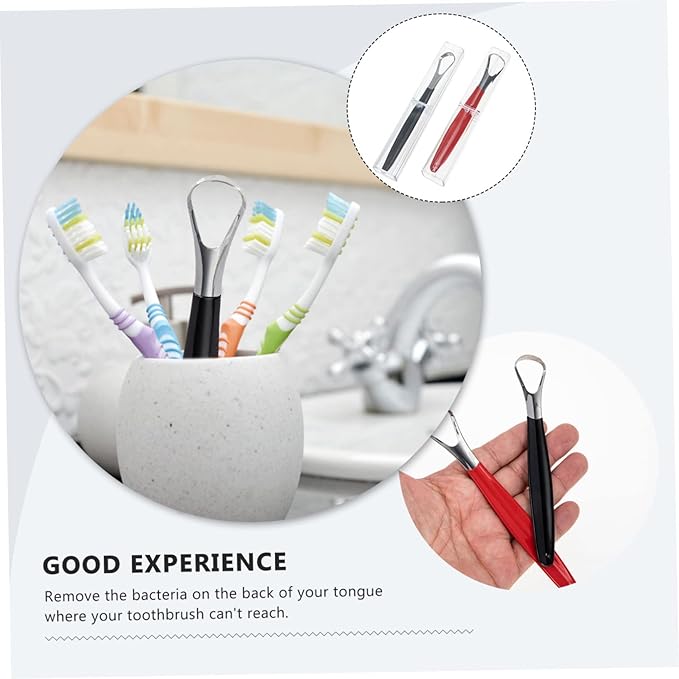 Baluue 2pcs Stainless Steel Tongue Scraper for Adults Portable and Transparent Box Ergonomic Design for and Oral Health