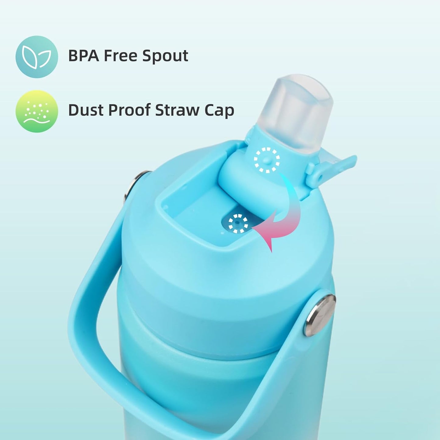 Insulated Water Bottle with Straw Lid,32 oz Stainless Steel Vacuum Metal Bottle with Silicone Handle,Sea Salt