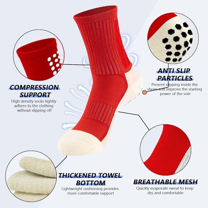 3 Pairs Mens Grip Soccer Socks, 3 Pairs Shin Sleeves with 1 Pack Shin Guards and 4 Shin Straps, Soccer Football Game Set 11 Pcs