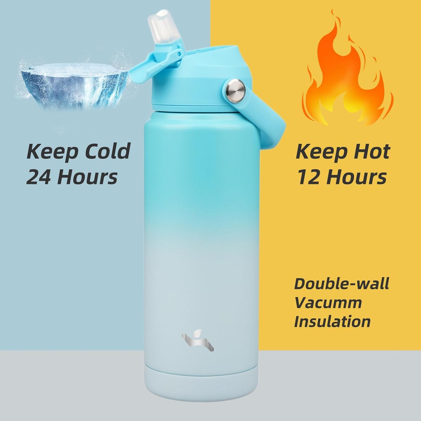 Insulated Water Bottle with Straw Lid,24 oz Stainless Steel Vacuum Metal Bottle with Silicone Handle,Sea Salt