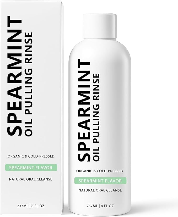 Spearmint Oil Pulling Rinse, Cold-Pressed Coconut Oil for Whitening Teeth Mouthwash, 237ML/8 FL.OZ Powerful Organic Peppermint Oil Maintain Gum Health & Oral Cleaner & Freshness Breath, Mint (1)