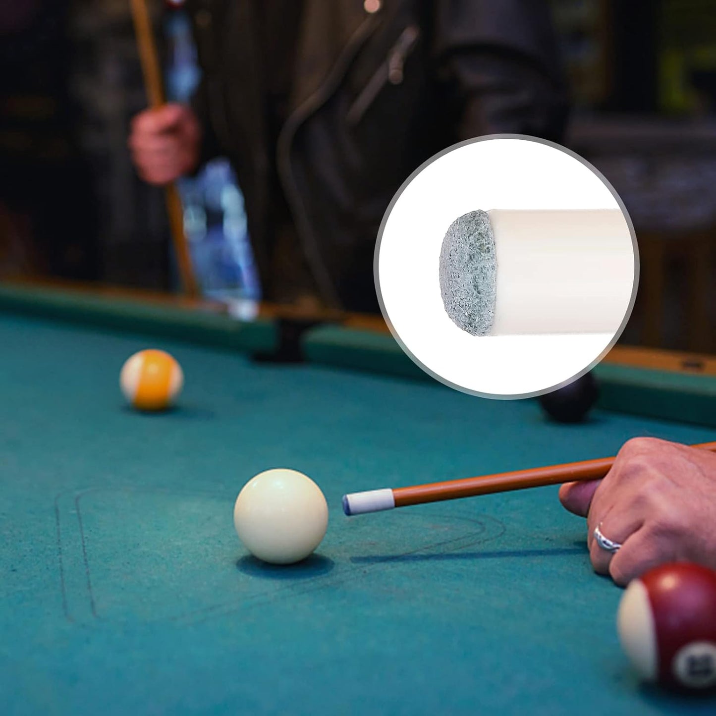 4 Set Billiards Pool Table and Rail Brush Including 12 Pieces Pool Cue Chalk Cubes and 6 Slip-on Pool Cue Tip Replacements Snooker Table Wooden Cleaning Brush Kit Accessories