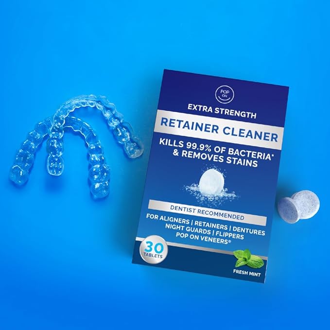 Retainer Cleaner Tablets for Invisalign Approved for Ultrasonic Cleaners - 30 Denture Cleaning Tablet for Aligners, Night Guard, Mouth Guard - Denture Cleaners Tablet 1-Month Supply