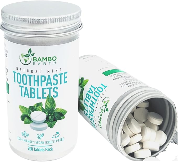 200 Pack Natural Toothpaste Tablet Bits - Chewable Mouthwash Whitening Bite Tablets for Teeth SLS & Fluoride Free Eco & Travel Friendly - Zero Waste Packaging - Mint & Activated Charcoal (Peppermint)