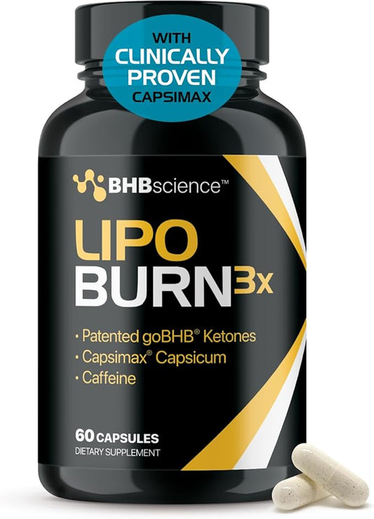 Lipo Burn Keto BHB Exogenous Ketones Supplement - BHB Science Keto Diet Pills with Capsimax and Caffeine for Natural Energy Focus Body Sculpting & Ketosis Support - Vegetarian & Non-GMO (1 Month)