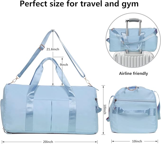 MABROUC Duffle Bag For Women, Sports Duffel Bag for Gym with Wet Pocket & Shoe Compartment, Overnight Weekender Travel Bag