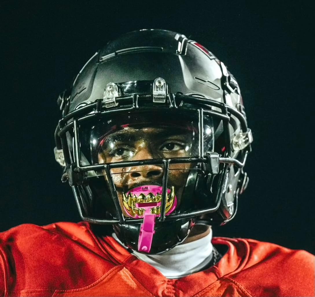 Loudmouth Football Mouth Guard - 3D Chrome Beast Football Mouthpiece, Fits Adult & Youth Ages 5+, Accessories Mouth Guard (3D Chrome Beast - Fluorescent Pink)