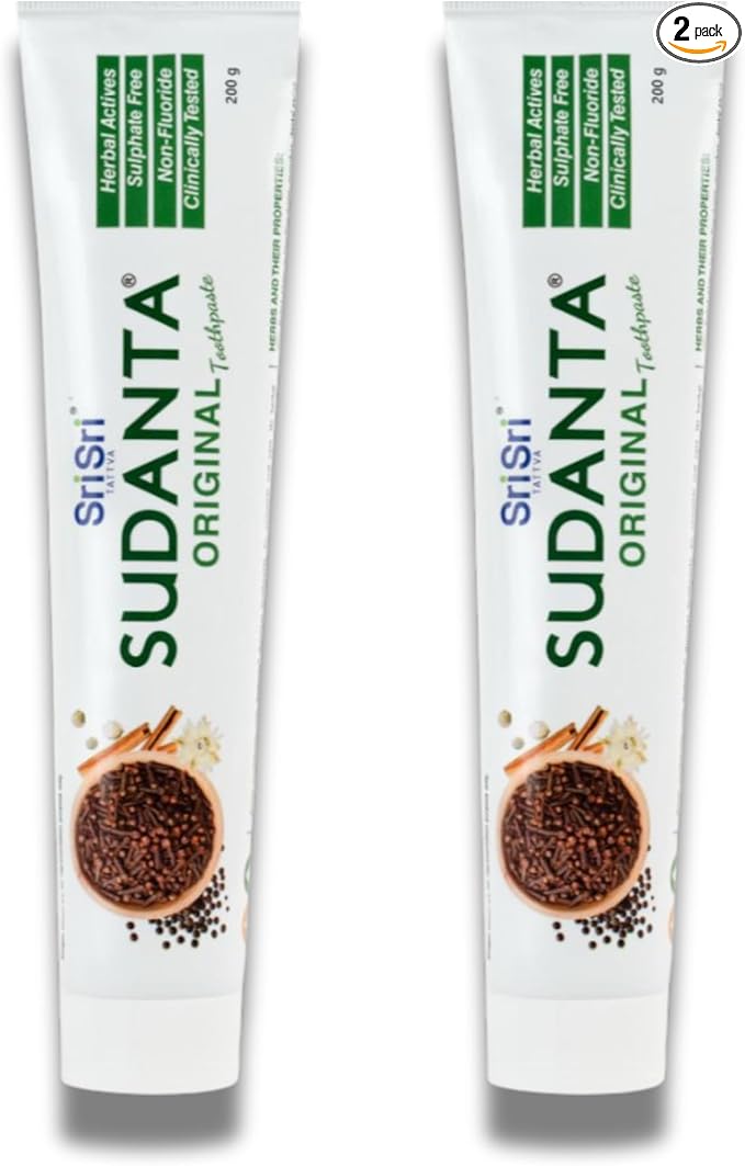 Sri Sri Tattva Sudanta Herbal Toothpaste for Oral Care Protection - Fluoride Free Ayurvedic Toothpaste to Strengthen Teeth and Gums Without Causing Sensitivity - All Natural (200g) Pack of 2
