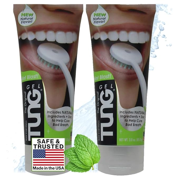 TUNG Tongue Gel, Natural Mint Blast Tongue Cleaner Paste, Bad Breath Odor Eliminator, Halitosis Defense, BPA Free, USA Made (2-PACK)