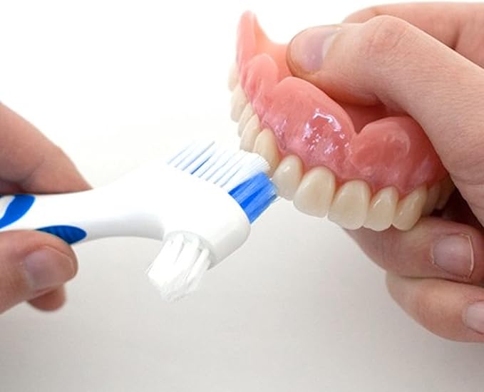 Denture Brush, 2 Pcs False Teeth Toothbrush with White Carrying Case, Multi-Tiered Bristles with Comfort Grip Handle for Effective Denture Cleaning