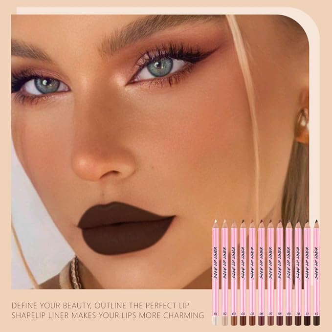 12Pcs Lip Liner Pencil Set - Matte Lip Combo for Women, Waterproof & Smudgeproof, Precise Lip Shaping & Sculpting, Includes Sharpener, Assorted Colors Set B