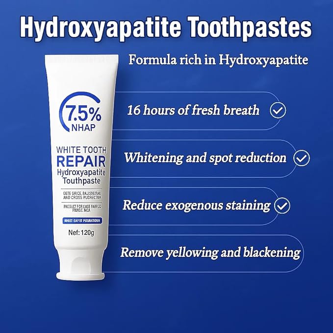 7.5% Hydroxyapatite Toothpaste – Fluoride-Free Whitening & Enamel Support, Gentle Nano Formula for Sensitive Teeth, Fresh Mint, Natural Daily Care