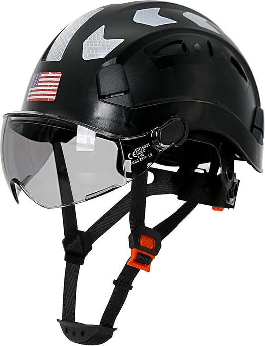 AOLAMEGS Construction Safety Hard Hat - ANSI Z89.1 Type Ι OSHA Approved Safety Helmets with Chin Straps Lightweight Reflective Vented ABS Hard Hats For Men Women Industrial Workwear 6-point Suspension