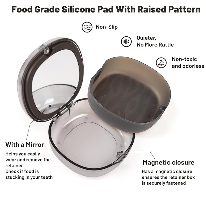 Newly designed double-layer retainer container case, special retainer case (with removal tool and brush), gift for women and men, compatible with Invisalign - Gray