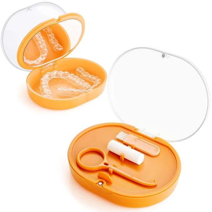 New Double-layer Aligner Case with Belt Chewing,Removal Tool,Cleaning Brush,Built in Mirror Orthodontic Case