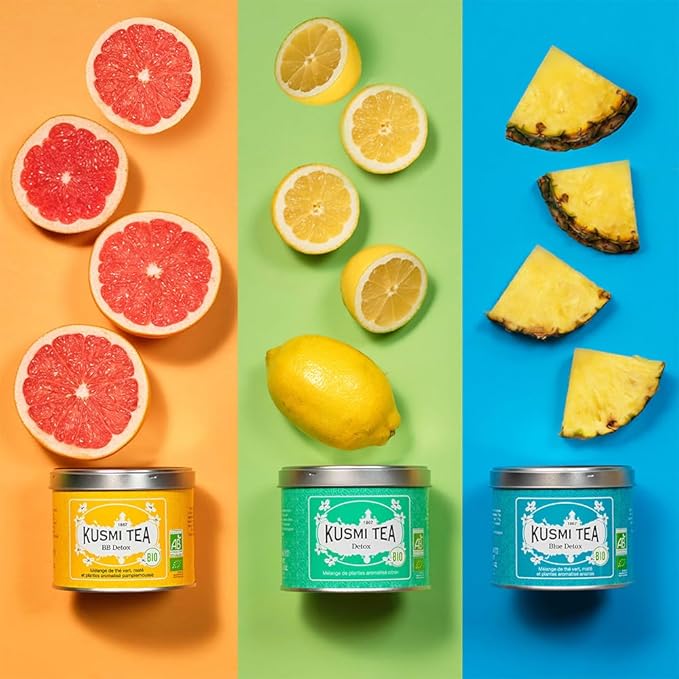 Kusmi Tea - Blue Detox - Blend of Green Tea, Mate & Pineapple - Rosehip, Rooibos, Mint, Guarana Flavours - Enjoy Hot or Iced - Loose Leaf Tea - Tin Box of 3.5 oz - Quantity for about 50 cups