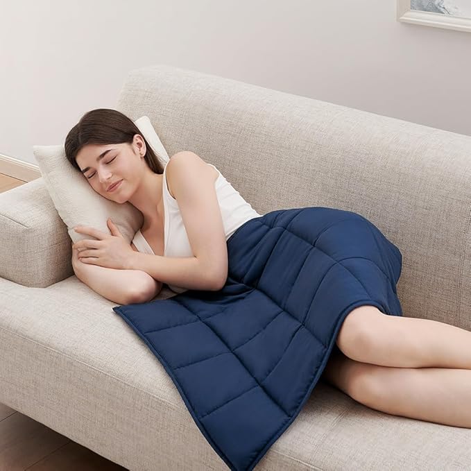 L'AGRATY Weighted Lap Pad 7lb: Small Weighted Blanket for Adults - Cooling, Portable Travel - Washable All-Season (29" x 24")