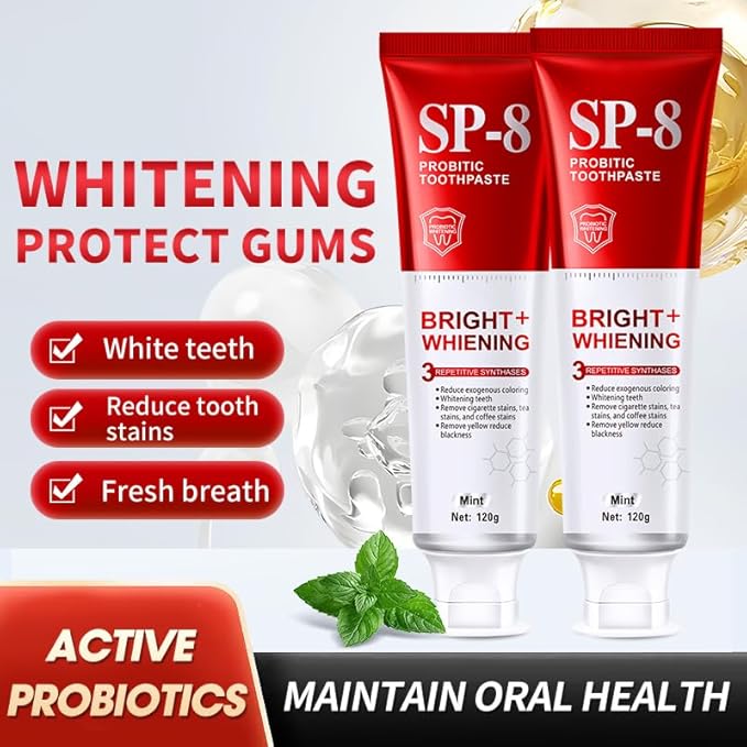 SP-8 Probiotics Whitening Toothpaste - Probiotics for Teeth Whitening and Gum Health - Enamel-Safe, Fluoride-Free, Double Mint Flavor,Fresh Breath-4pcs