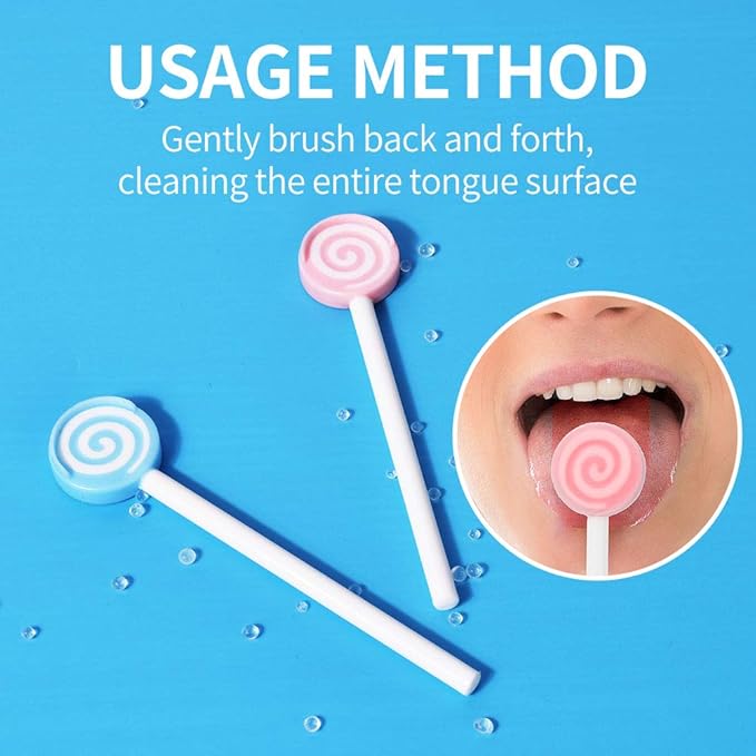 Y-Kelin Kids Tongue Scraper for Ages 2-8, 100% BPA-Free Silicone Cleaner – Cute Lollipop with Easy-to-Grasp Handles and Smiley Covers, Helps Freshen Bad Breath, Pack of 2