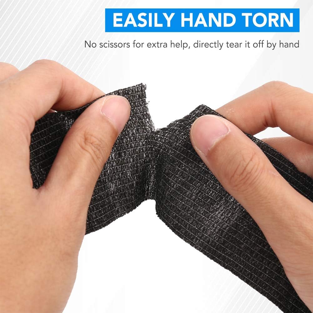 LotFancy Self Adhesive Bandage Wrap, 6 Pack, 2'' x 5 Yards Black Breathable Cohesive Tape, Elastic Medical Adherent Tape, Non Woven First Aid Tape for Ankle Sprains & Swelling