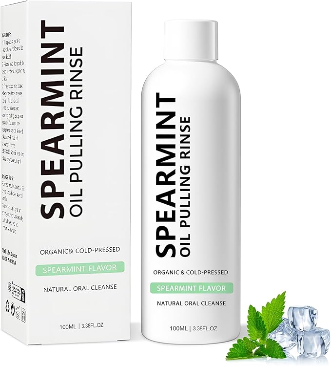 Spearmint Oil Pulling Rinse, Cold-Pressed Coconut Mouthwash for Teeth Whitening,Natural Peppermint Pulling Oil to Help Maintain Gum Health and Freshen Breath (1)