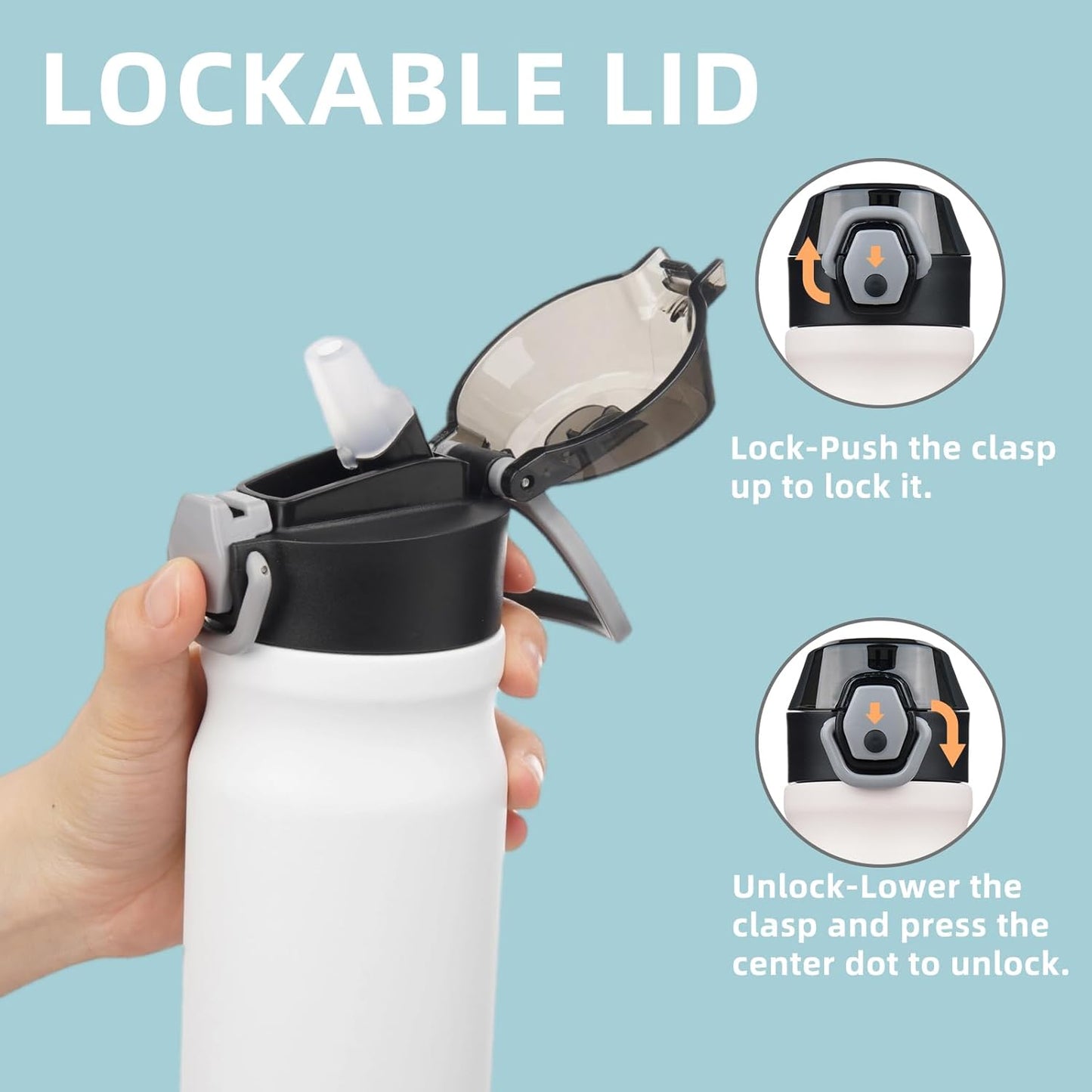 Insulated Water Bottle with Straw and Carry Loop,18 oz Stainless Steel Double Wall Vaccum Metal Water Flask with Leak-proof Lid,White