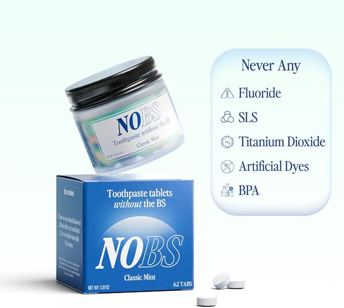 NOBS (No Bad Stuff) Toothpaste Tablets - Nano Hydroxyapatite, Fluoride & Plastic Free, Eco & Travel Friendly - Remineralize with NHA (1 Month)