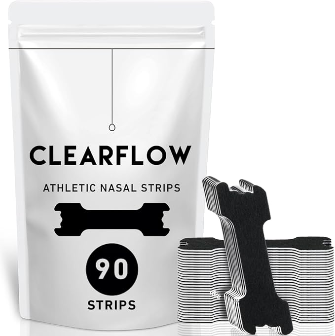 Performance Nose Strips for Breathing (90 Count) - Oil & Sweat Proof Adhesive - Athletic Nasal Strips for Snoring & Sleeping - Black, Extra Strength, Wide Body, Universal Fit