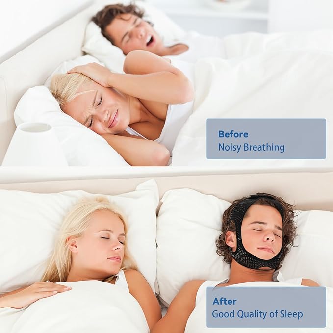 Chin Strap for CPAP Users,Chin Strap for Snoring,Adjustable & Breathable Anti Snoring Chin Strap for Sleeping, Jaw Strap for Sleeping Close Mouth, Anti Snoring Devices, (Black/M)