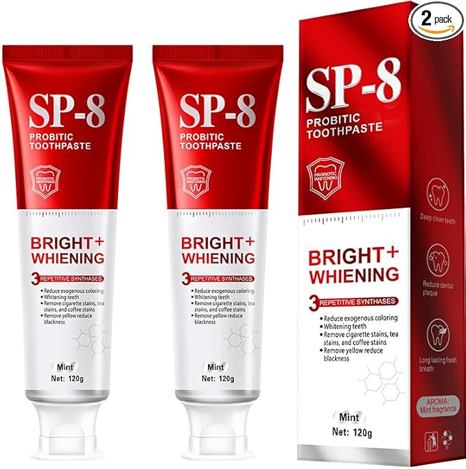 SP-8 Probiotics Whitening Toothpaste - Probiotics for Teeth Whitening and Gum Health - Enamel-Safe, Fluoride-Free, Double Mint Flavor,Fresh Breath-2pcs