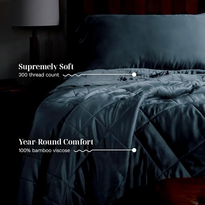LUXOME Lightweight Blanket | 100% Rayon (Viscose) from Bamboo Fabric & Fill | Full/Queen - 86"x92" | Super Soft | Thermal-Regulating | Ocean