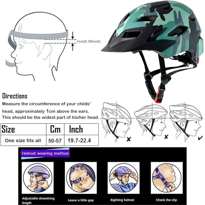 Kids Bike Helmet,Bavilk Kids Boys Girls Bike Helmets with LED Light Detachable Visor Children Youth Teen Multi-Sport for Skating Cycling Scooter Skateboard Adjustable & Lightweight 19.7"-22.4"